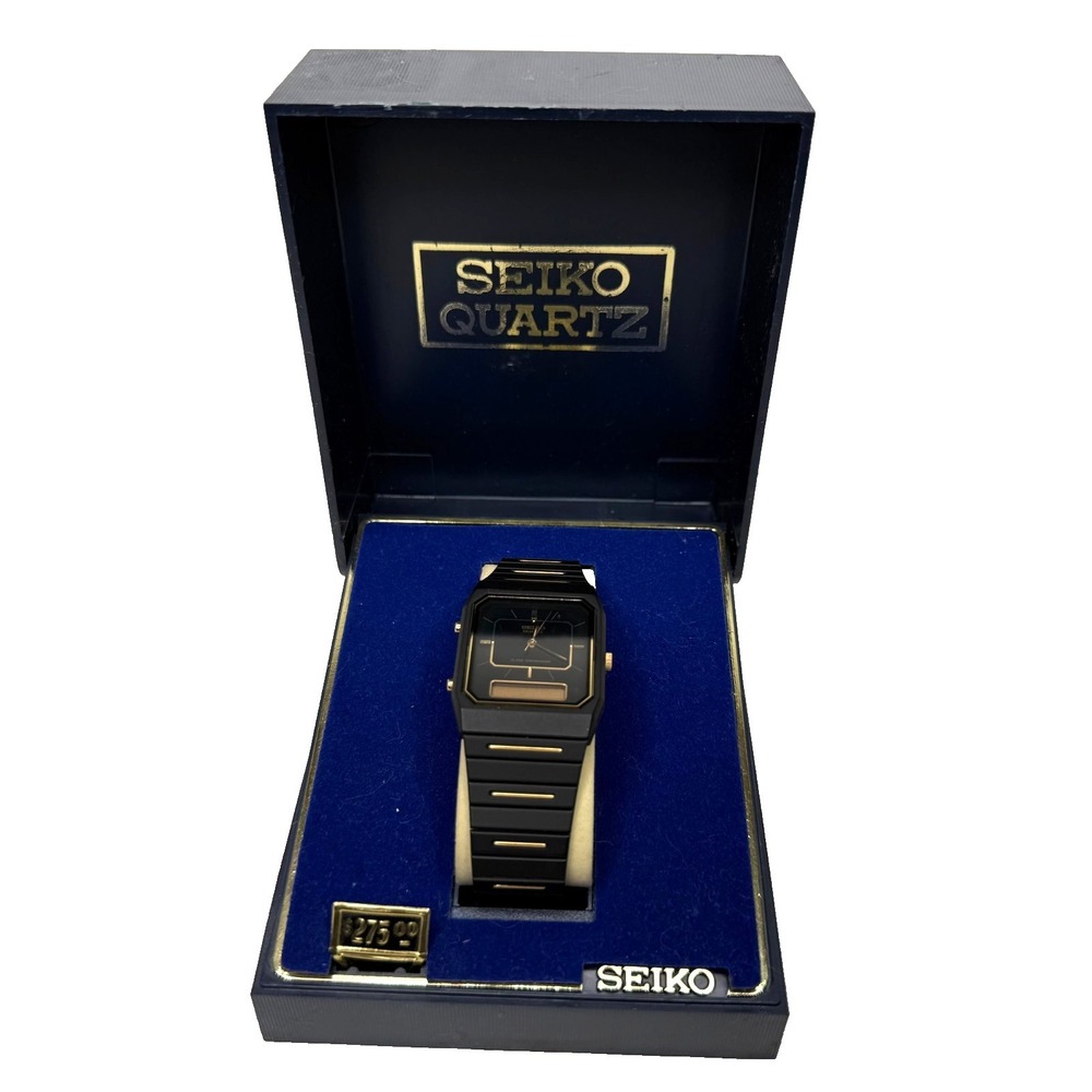 Vintage Seiko Watch Black/Gold Tone Analog‎ Digital  H601-5179 Needs Battery